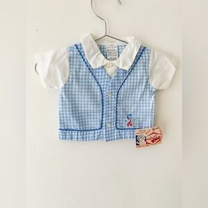 NWT- Vintage Mini Togs - Blue/White Gingham Baby Shirt - Size 0-3m